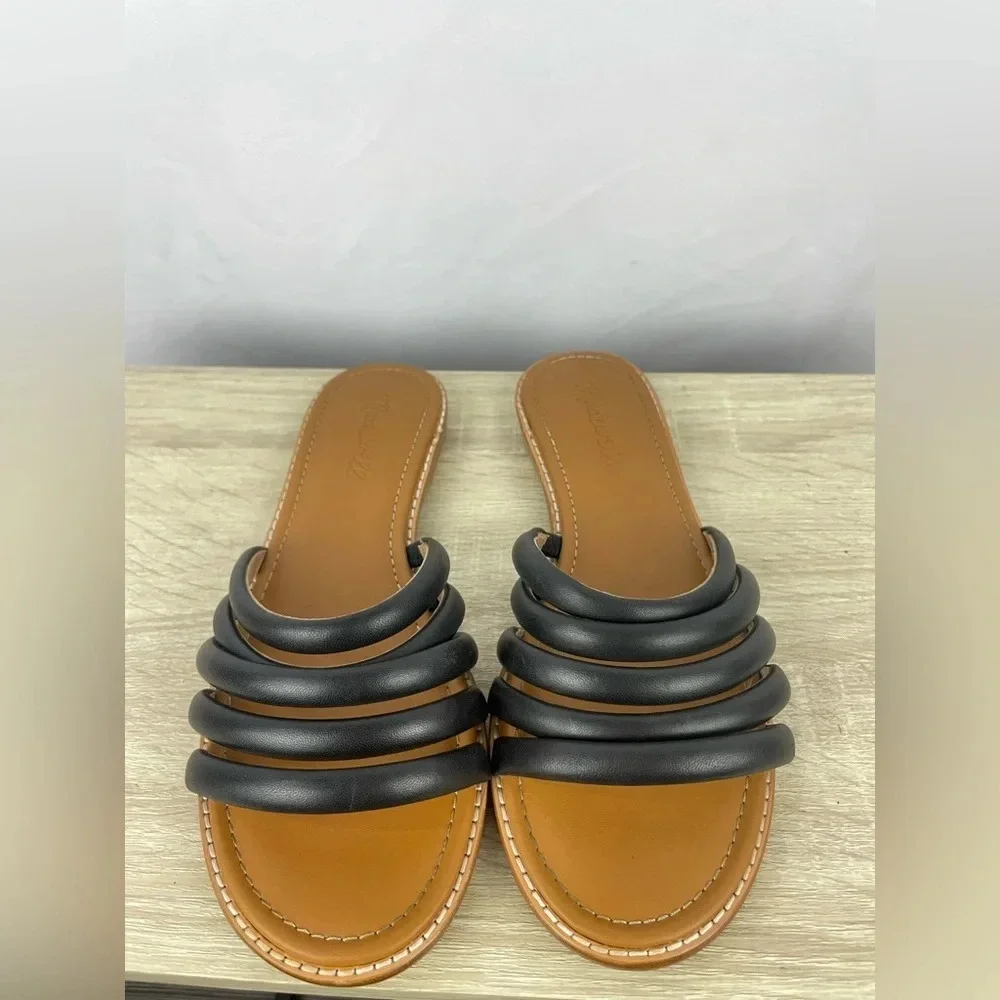 Madewell The Addie Black Leather Slide Sandals Size 7.5